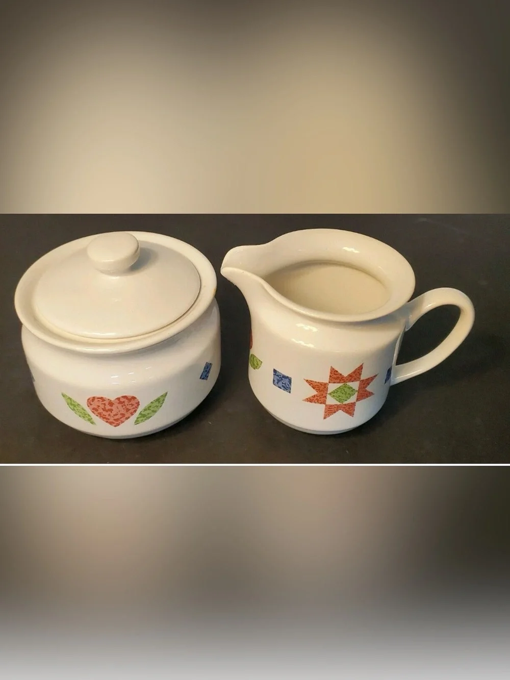 Vintage Corningware Quilt Ceramic Creamer and Sugar Quilt pattern 1994